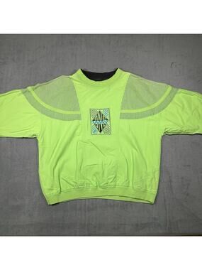 Vintage 80s Street Scenes Green Black Striped Shirt Faux Collar Men’s Size M